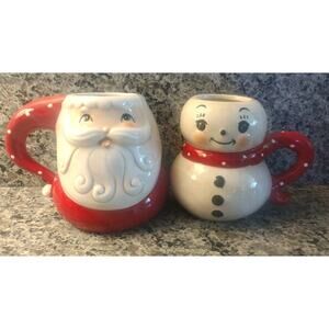 New~ Johanna Parker Holiday Christmas Santa & Snowman Mugs Red